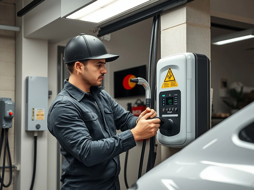 Professional electrician mastering EV installation course for smart charging competency