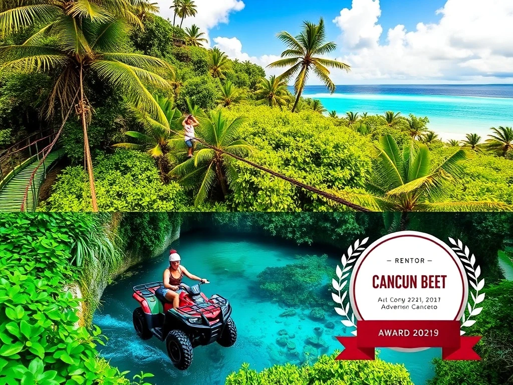 Extreme Adventuring Cancun park showcasing thrilling ziplines and cenote, symbolizing its prestigious World Travel Awards nominations.
