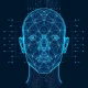 Facial recognition technology mapping human features through geometric vectors and digital patterns for identity verification