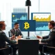 Corporate executives analyzing FASB ASU 2023-08 Bitcoin accounting standards with financial charts