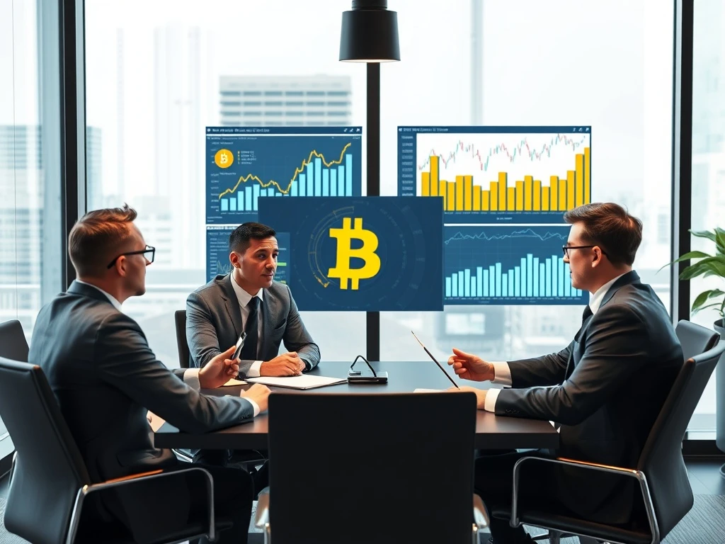 Corporate executives analyzing FASB ASU 2023-08 Bitcoin accounting standards with financial charts