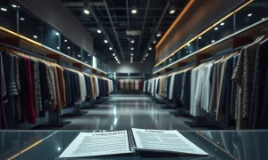 Fashion retailer bankruptcy filing documents in empty store showing financial collapse