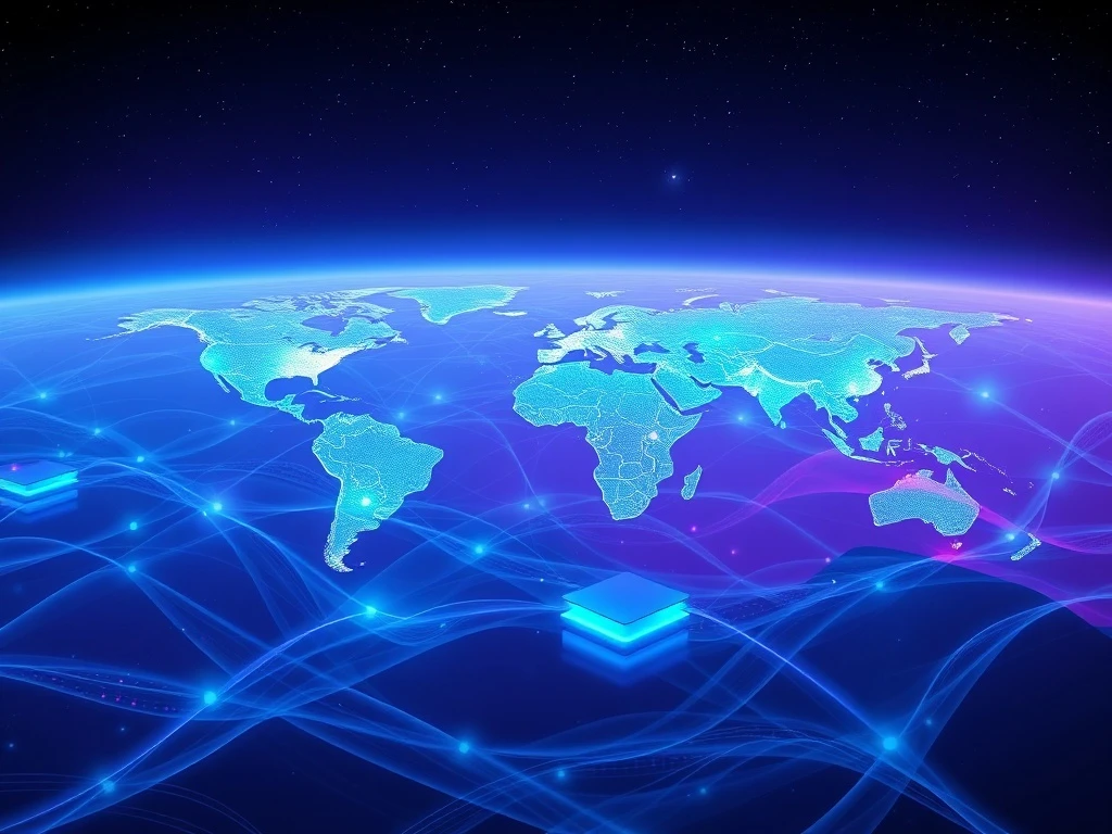 Digital lines connecting continents on a globe, symbolizing the speed and reach of Fast International Payments in global business.