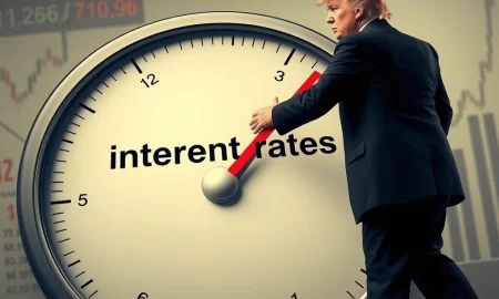 Donald Trump discussing Federal Reserve interest rate cuts, symbolizing the debate over economic policy and its market impact.