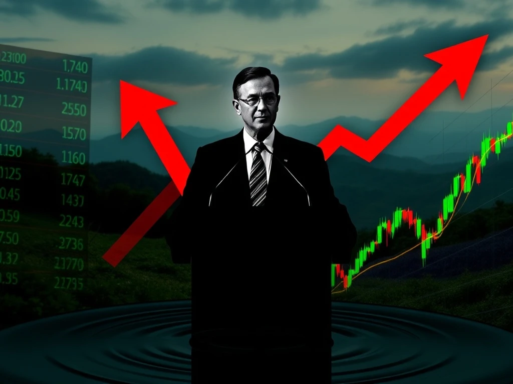 A stock market chart reacting to Fed interest rates announcements, showing market volatility.