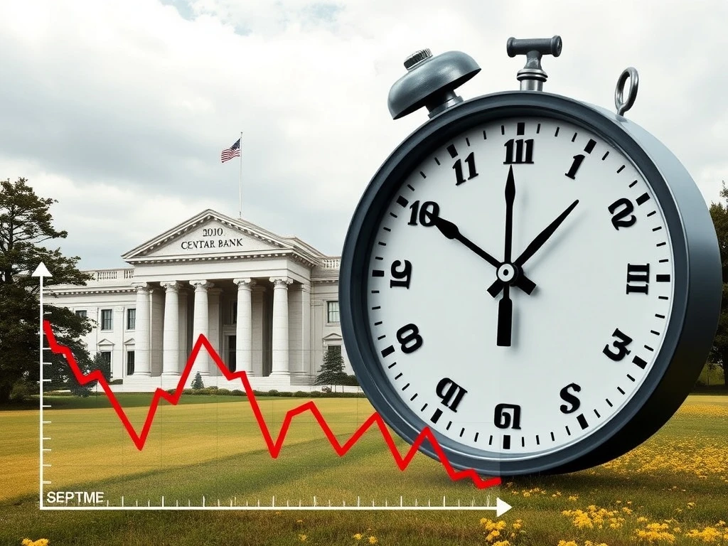 A visual representation of the potential panic caused by a jumbo Fed rate cut, showing economic indicators in decline.