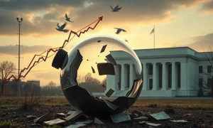 Visualizing shattered market expectations for Fed rate cuts due to unexpected inflation data impacting economic outlook.