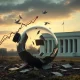 Visualizing shattered market expectations for Fed rate cuts due to unexpected inflation data impacting economic outlook.