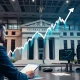 Federal Reserve building with stock market chart showing upward trend after Fed rate cuts