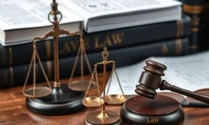 Legal defense against FTX fraud allegations with courtroom documents and justice scales