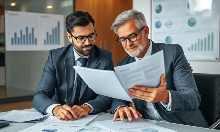 Investment CEO consulting with financial adviser for wealth management strategy