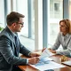 Financial adviser discussing investment strategy with client considering political alignment factors