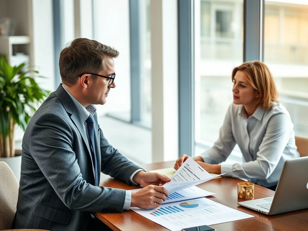 Financial adviser discussing investment strategy with client considering political alignment factors