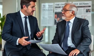 Financial adviser discussing investment strategies while political influences potentially affect financial decisions