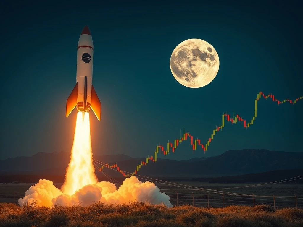 A rocket launching into space, symbolizing the growth of Firefly stock and the booming space industry.