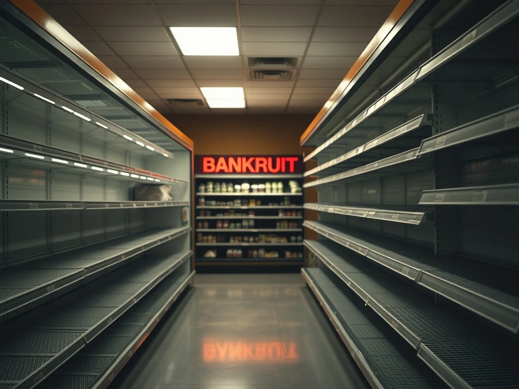 An empty grocery aisle symbolizes the widespread impact of a major Food Importer Bankruptcy on consumer access to goods.