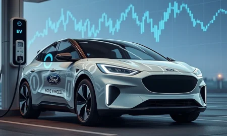 Ford's new electric vehicle (EV) charging, symbolizing potential growth for Ford EV stock in the competitive auto market.