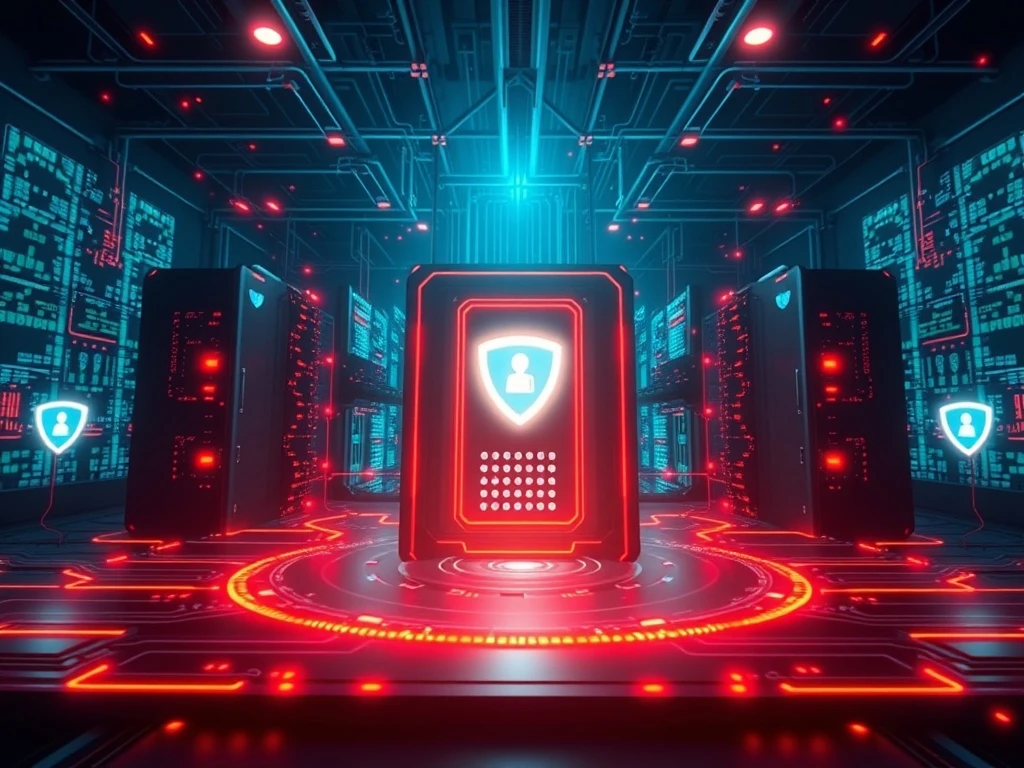 Digital network shield protecting a business server, symbolizing enhanced business security with advanced solutions.