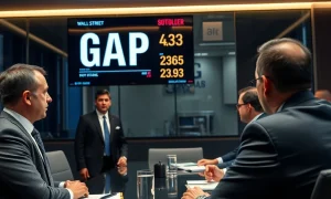 Disappointing Gap quarterly results showing stock decline on Wall Street display