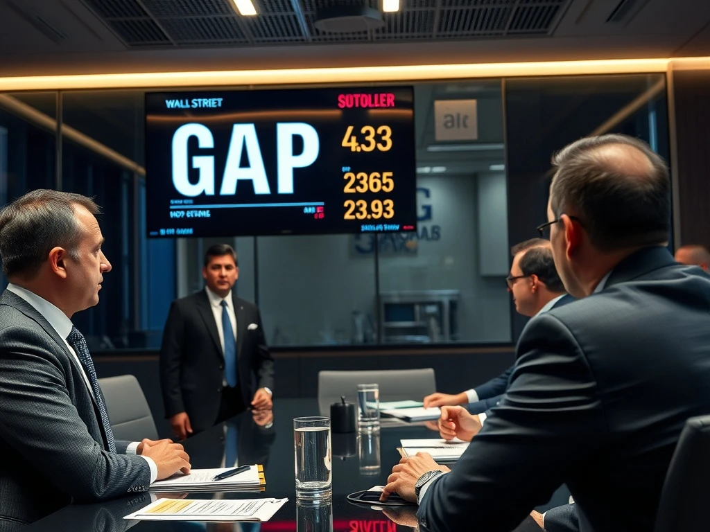 Disappointing Gap quarterly results showing stock decline on Wall Street display