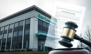 Visualizing the significant impact of a **gas company bankruptcy** filing, depicting a corporate building under financial distress.