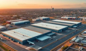 Modern warehouses and logistics centers illustrating the rapid growth of Gauteng's Fastest-Growing Hubs in Waterfall and Midrand.