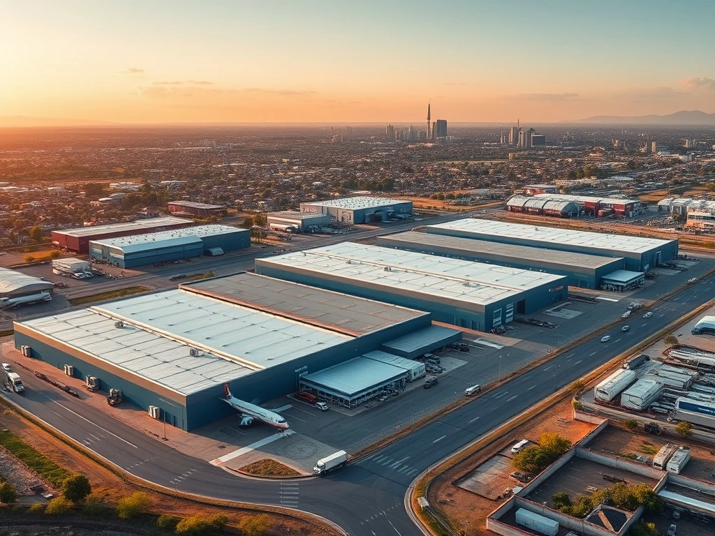 Modern warehouses and logistics centers illustrating the rapid growth of Gauteng's Fastest-Growing Hubs in Waterfall and Midrand.