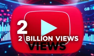 A visual representation of GB News YouTube views surpassing two billion, highlighting the channel's rapid digital growth.