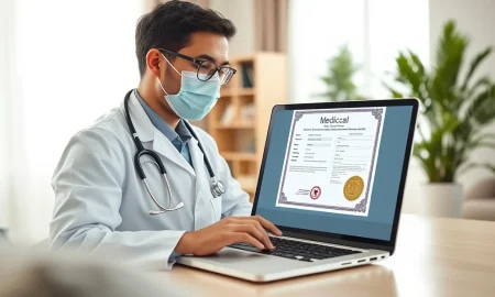 Doctor issuing medical note online during virtual consultation for patient needs