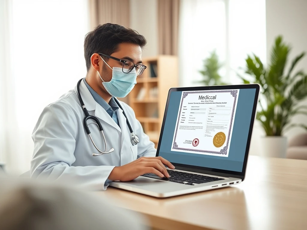 Doctor issuing medical note online during virtual consultation for patient needs