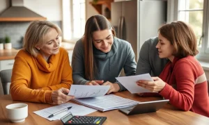 Couple discussing gift tax implications with family member over financial documents