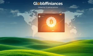 Illustration of Globfinances' achievement as a top 10 global financial service provider, symbolizing trust and leadership in crypto trading.