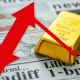 A bar chart showing a sharp **Gold Price Drop** with an arrow pointing downwards, symbolizing market volatility and economic shifts.