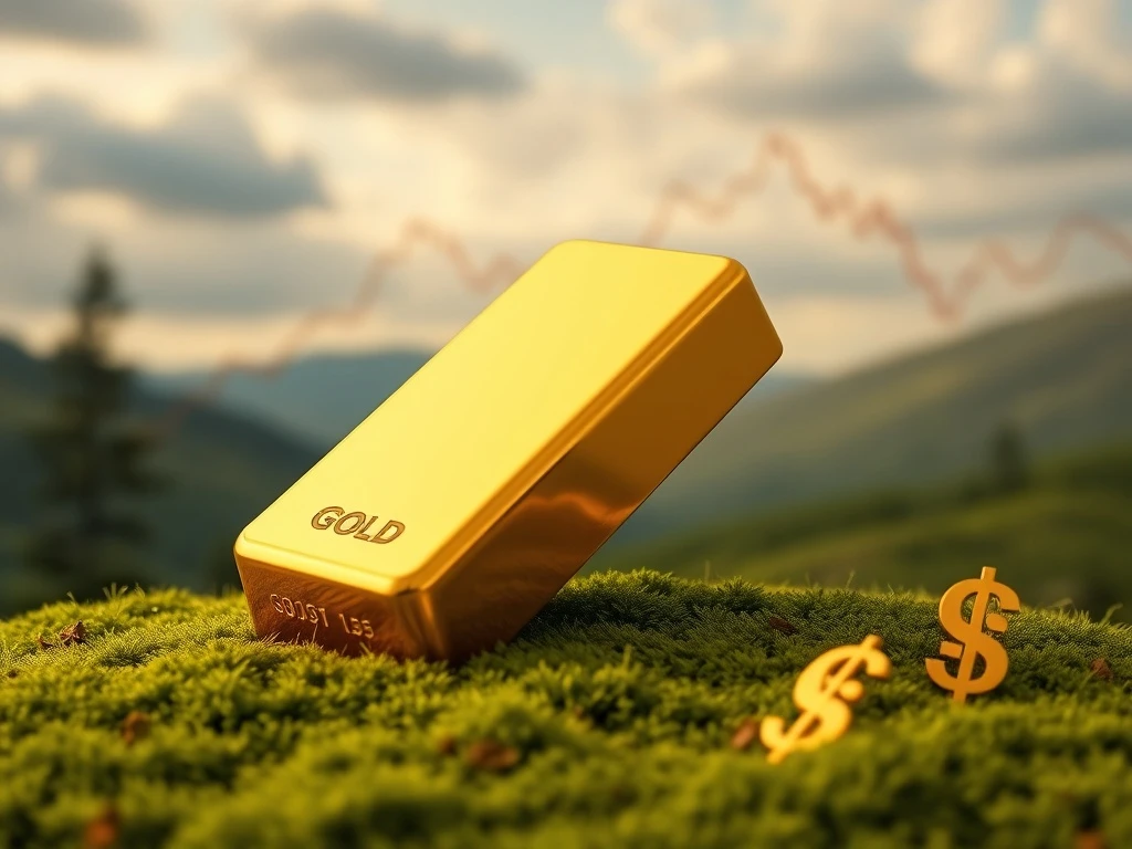 A graph showing a gold price target line adjusting downwards, with economic data charts in the background, reflecting a revised gold price target.