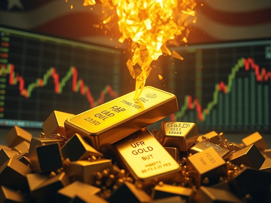 A visual representation of the gold price falling sharply, indicating market volatility due to US tariff policy changes on bullion.