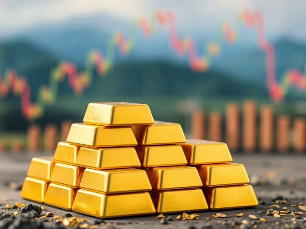 A stack of gleaming gold bars symbolizing the recent drop in gold price due to U.S. tariff plan clarifications.