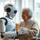 The GR-3 Humanoid Robot, a soft-designed GR-3 Humanoid Robot, assisting an elderly individual, symbolizing its role in compassionate care.