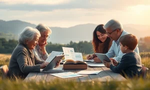 A family discusses financial plans, symbolizing effective great wealth transfer for future generations.