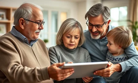 A family discusses financial plans, symbolizing effective great wealth transfer for future generations.