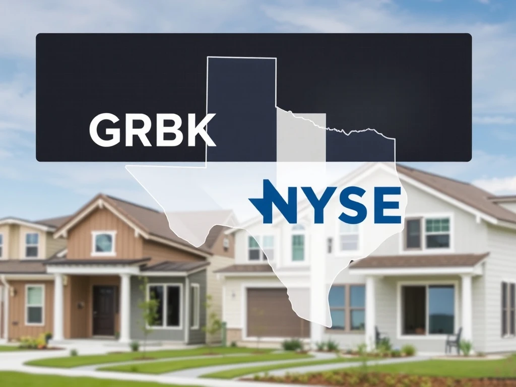 A stock ticker displaying GRBK, symbolizing Green Brick Partners' dual listing on NYSE Texas and its strategic market expansion.