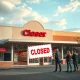 A 'Closed' sign hangs on a discount grocery store door, symbolizing recent grocery chain closings and their impact on local communities.