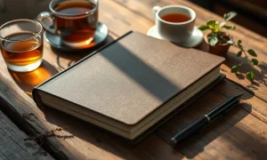 A sturdy Hardback Journal open to a page with handwritten notes, symbolizing mindful reflection and personal growth.