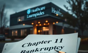 Healthcare company filing Chapter 11 bankruptcy documents during financial crisis