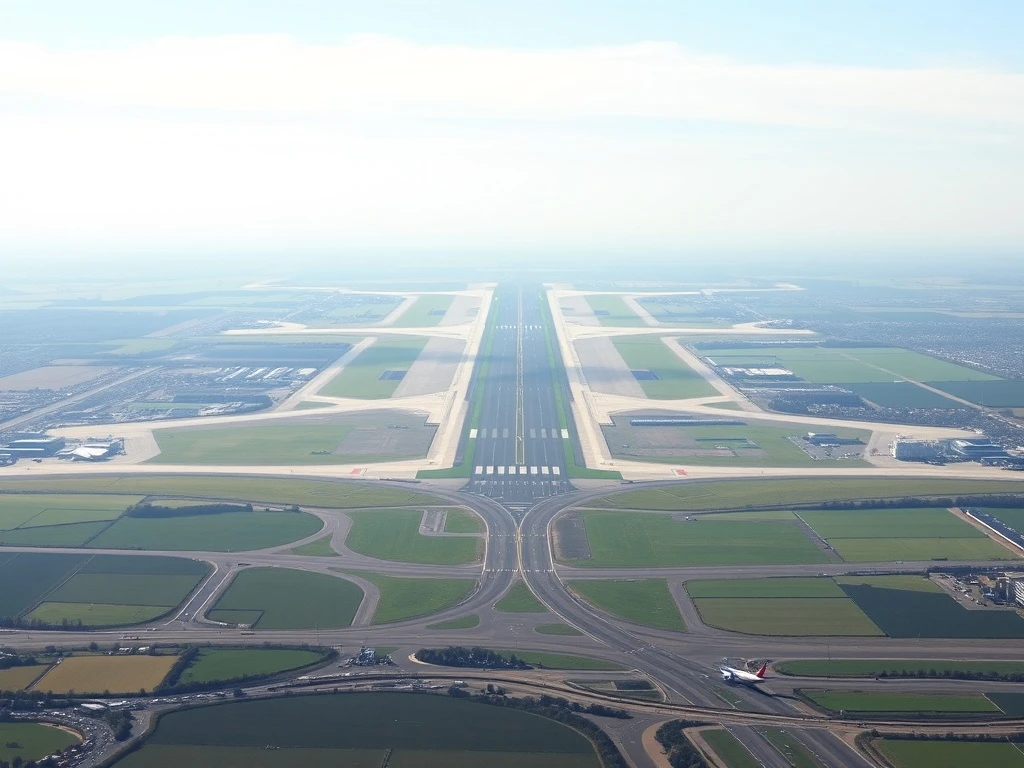 Heathrow third runway plan showing the expanded airport layout, symbolizing future UK aviation growth and infrastructure development.