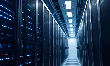 High-density servers powering modern data center infrastructure with efficient rack layout