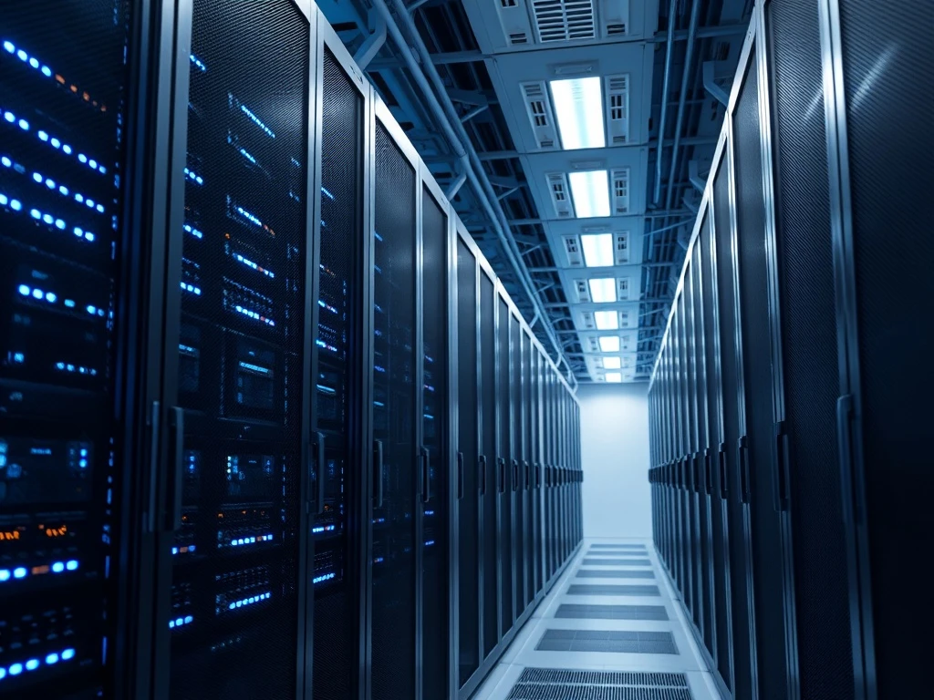 High-density servers powering modern data center infrastructure with efficient rack layout