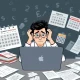 A person looking concerned while managing digital tax documents, highlighting the new HMRC quarterly tax rules and potential fines.