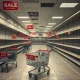 Home goods retailer bankruptcy liquidation sale with empty store shelves and closing signs