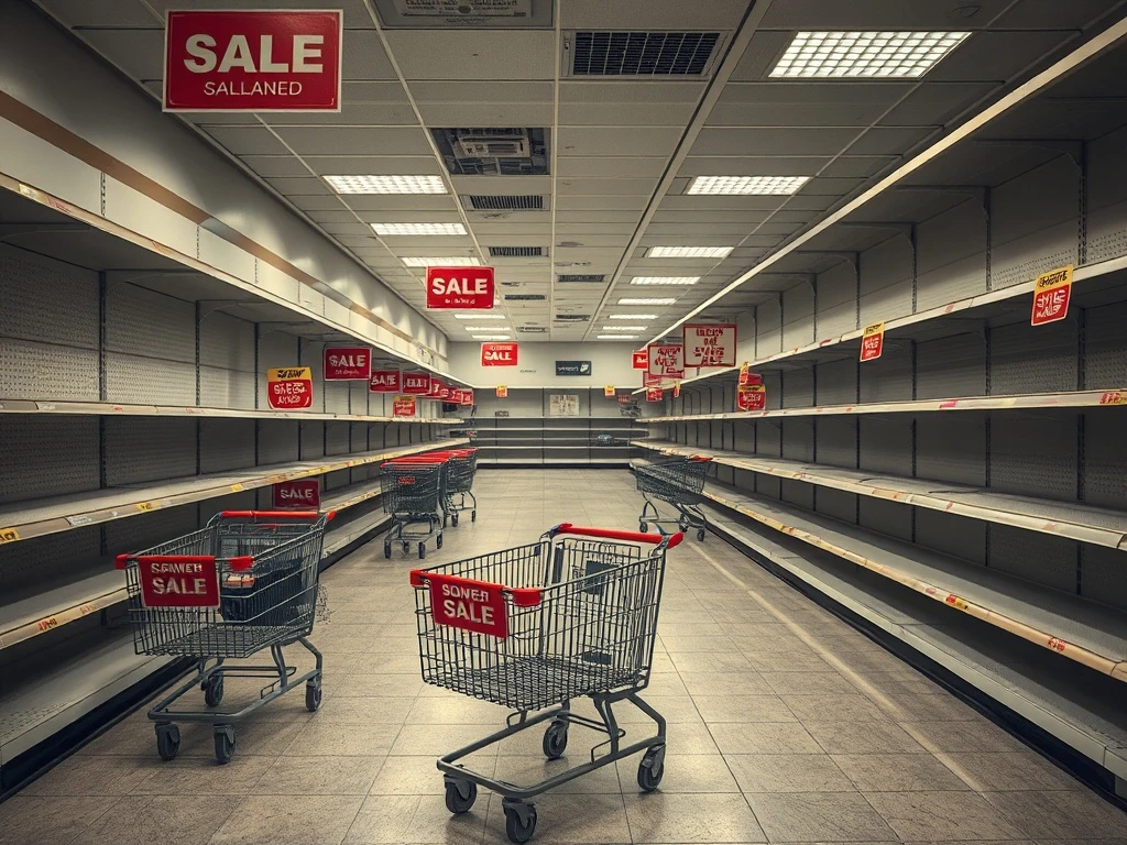 Home goods retailer bankruptcy liquidation sale with empty store shelves and closing signs