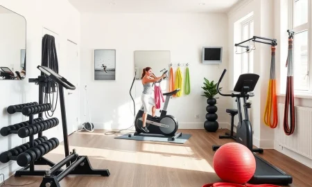 A person engaging in a full-body workout using modern Home Gym Equipment in a well-lit home gym.